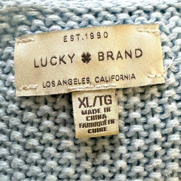 Lucky Brand Powder Blue Popcorn Knit V Neck Long Sleeve Cotton Blend Sweater - Picture 5 of 6